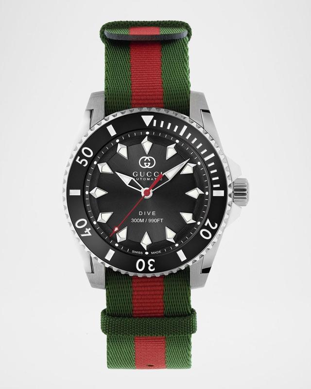 Gucci Mens Swiss Automatic Dive Green & Red Fabric Strap Watch 40mm Product Image