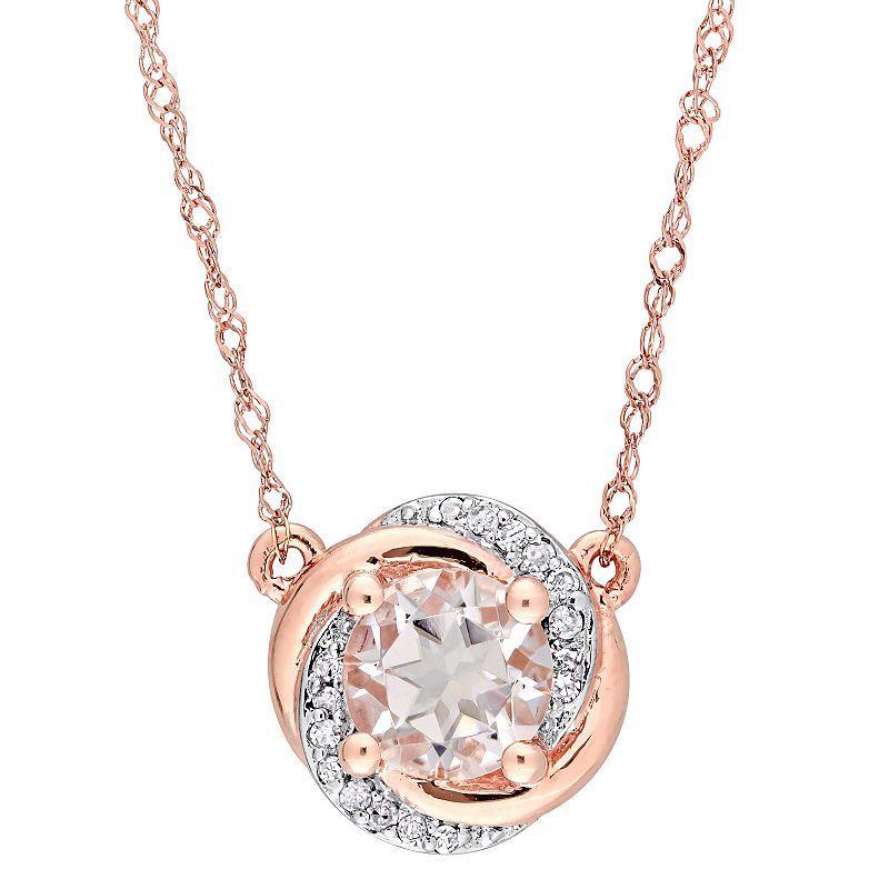 Stella Grace 10k Rose Gold Morganite & Diamond Accent Swirl Halo Necklace, Womens Product Image