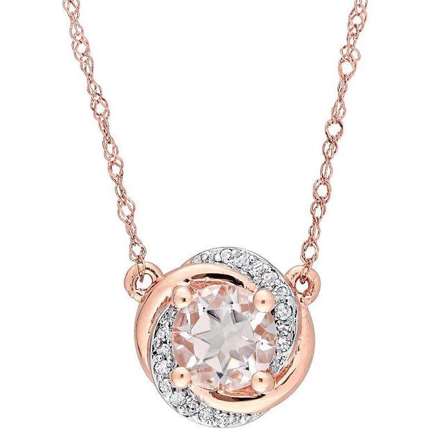 Stella Grace 10k Rose Gold Morganite & Diamond Accent Swirl Halo Necklace, Womens Product Image