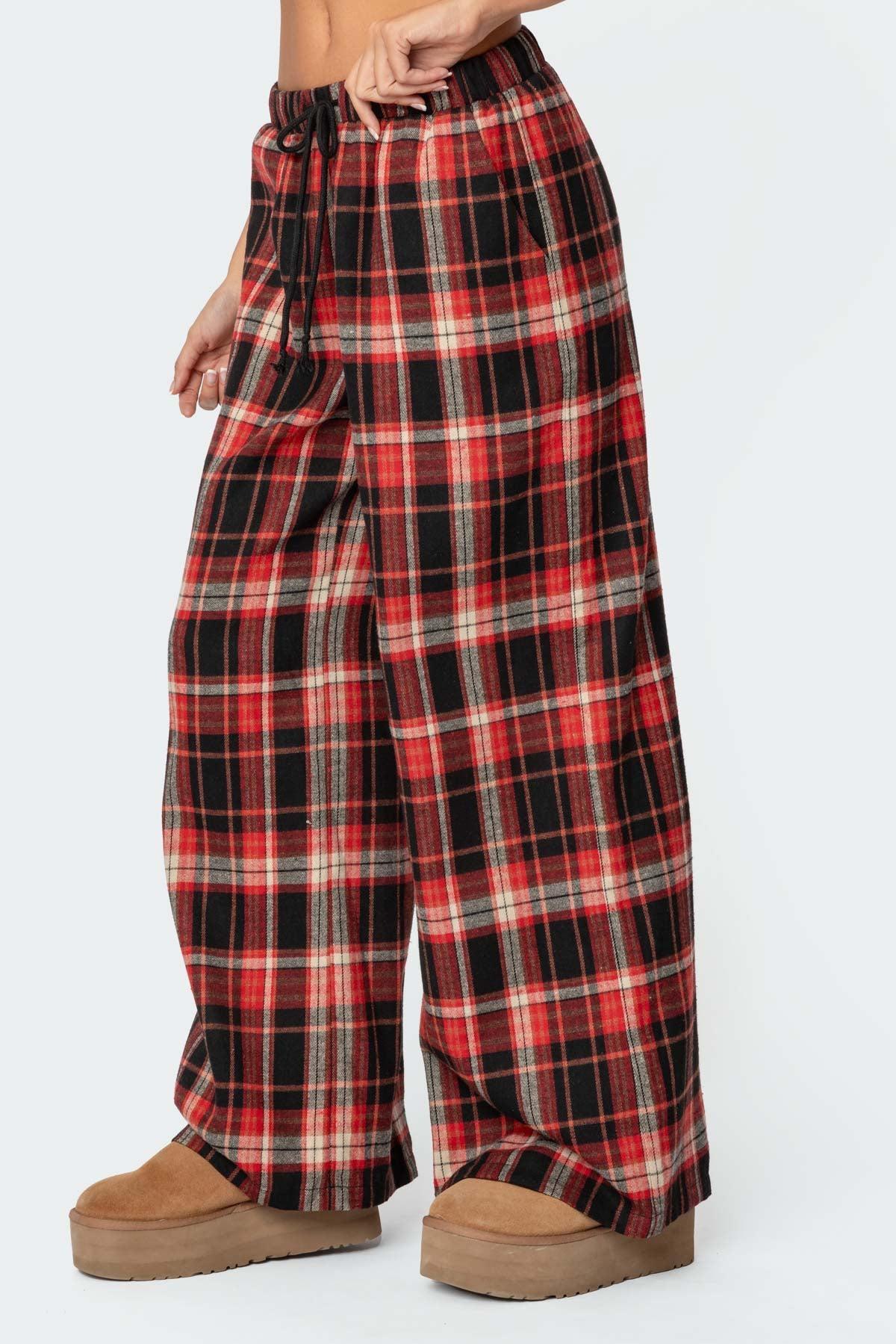 Lounge Around Plaid Wide Leg Pants Product Image