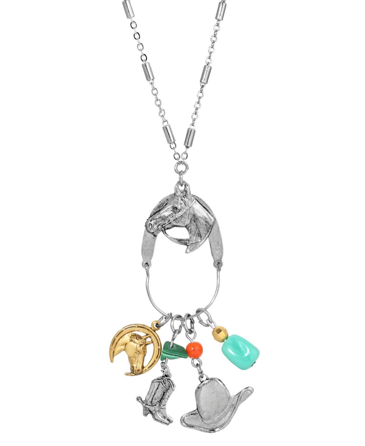 1928 Silver Tone Charm Horse Head Boot & Hat Necklace, Womens Multicolor Product Image