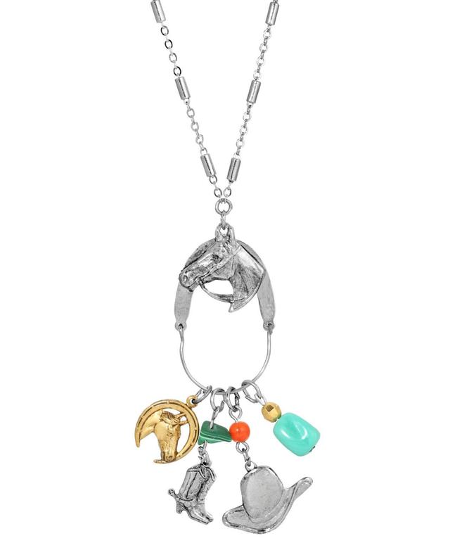 1928 Silver Tone Charm Horse Head Boot & Hat Necklace, Womens Multicolor Product Image