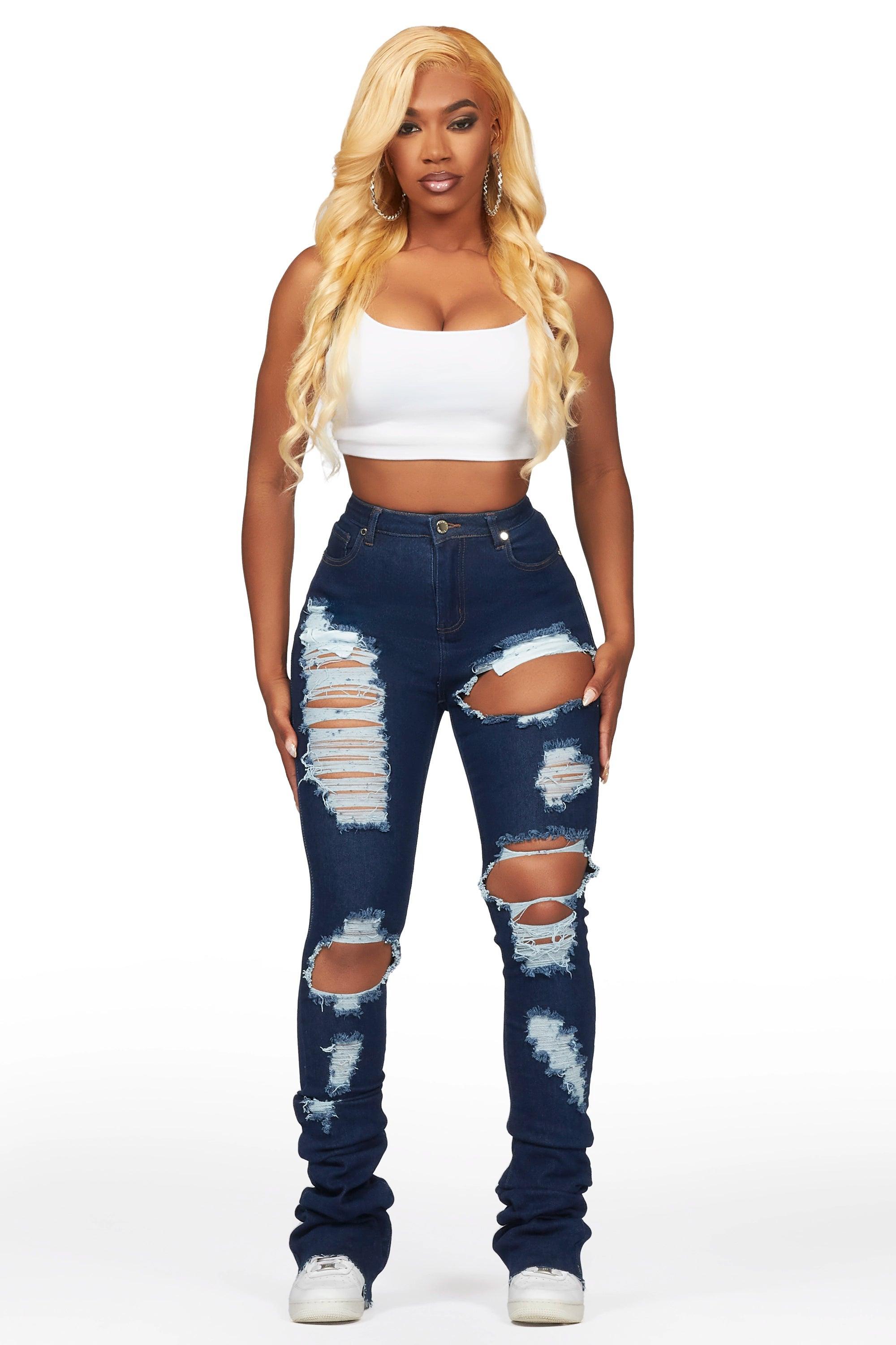 Nadine Dark Wash Distressed Super Stacked Jean Female Product Image