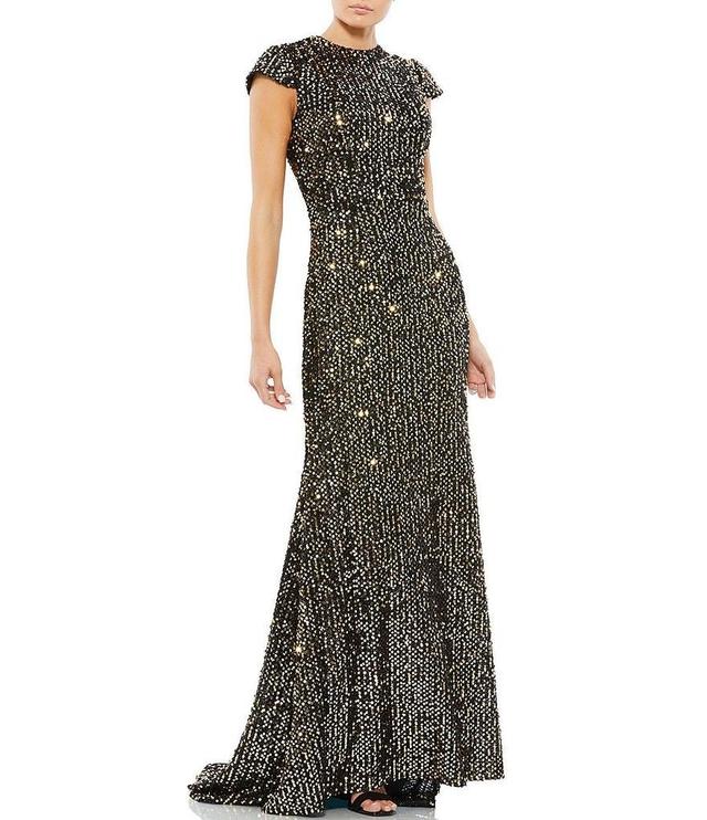 Mac Duggal Cap Sleeve Sequin Column Gown Product Image