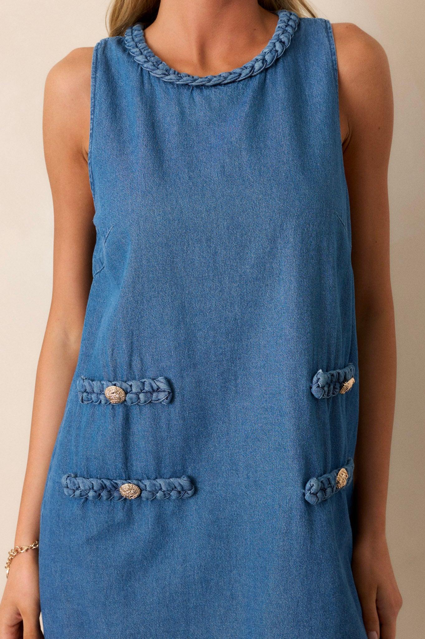 Chic Charm 100% Cotton Medium Wash Chambray Mini Dress Product Image