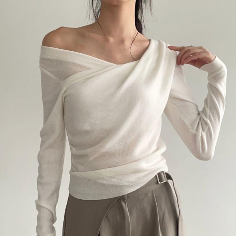 Off Shoulder Long Sleeve Ribbed Knit Top product image