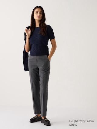 Womens Smart Ankle Pants 2-Way Stretch Checked Tall Dark Gray XL UNIQLO US Product Image