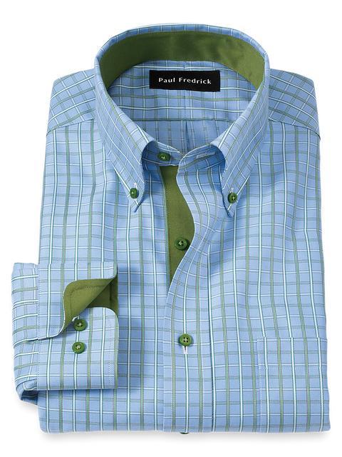 Non-Iron Cotton Windowpane Dress Shirt With Contrast Trim - Blue Product Image