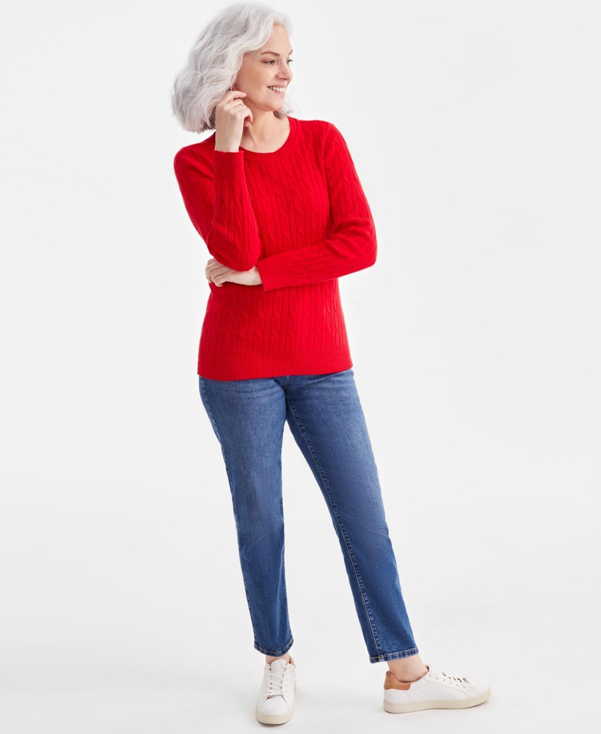 Style & Co Womens Cotton Cable-Knit Crewneck Sweater, Created for Macys Product Image