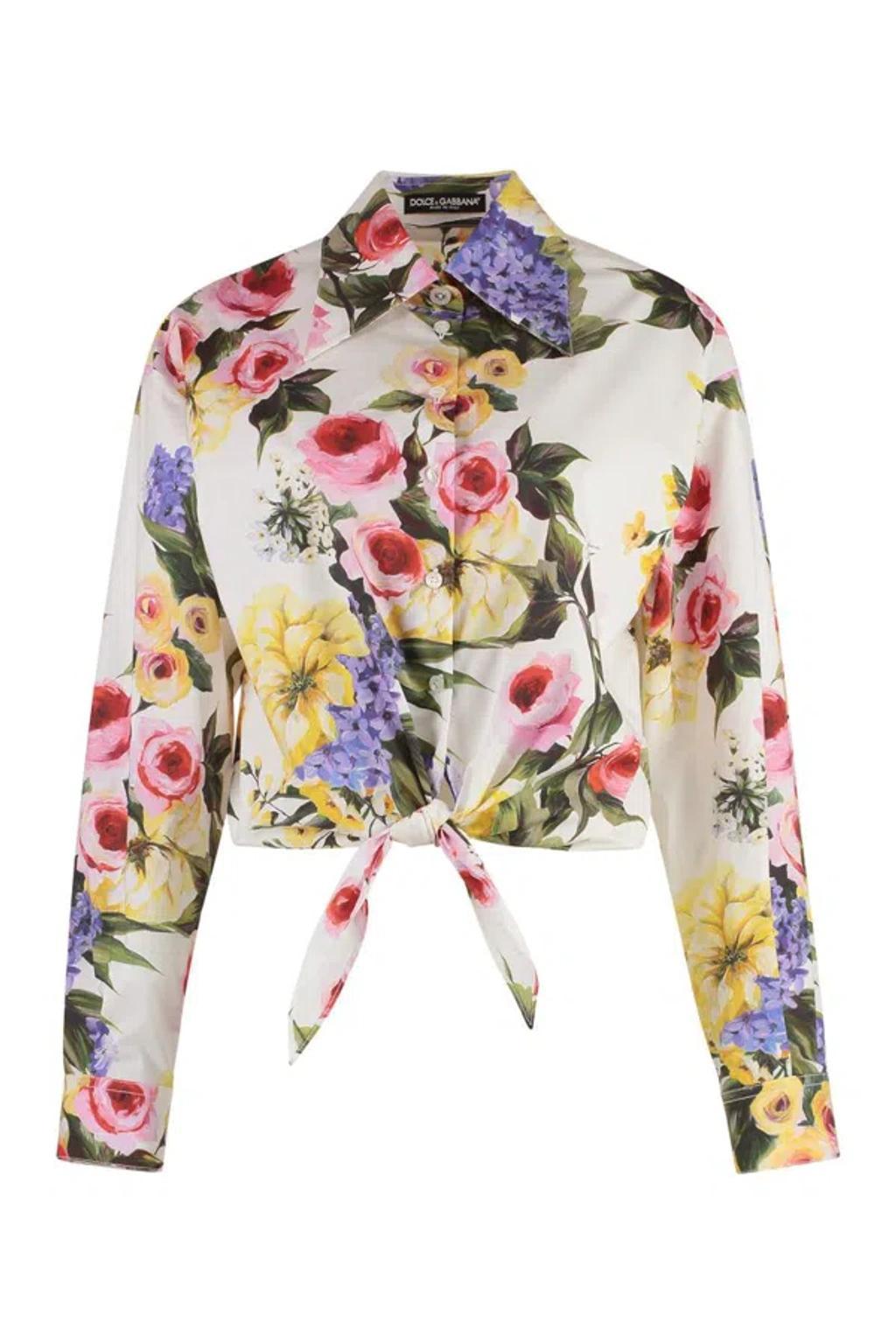 Floral Print Cotton Blouse In White Product Image