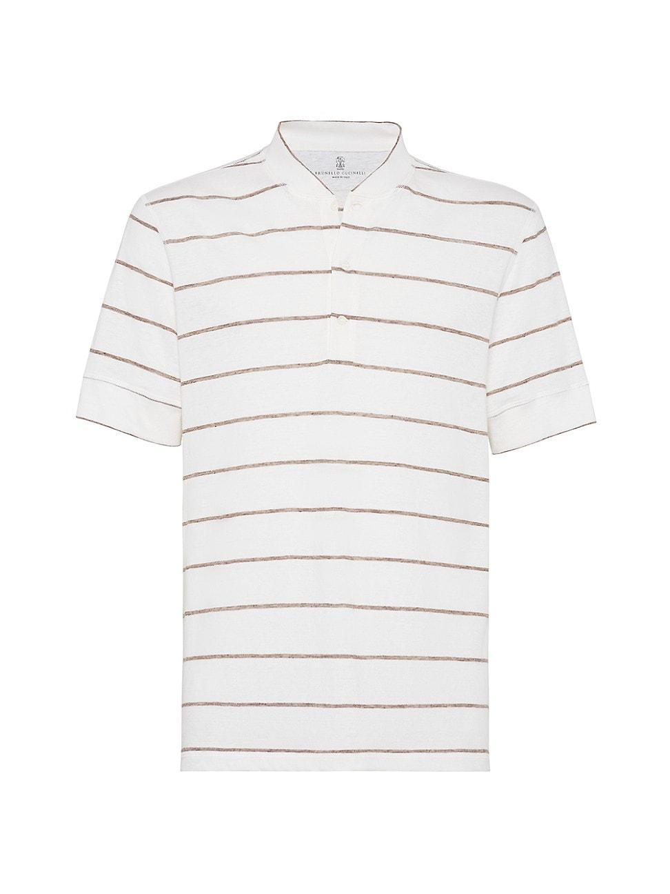 Mens Striped Jersey Henley Collar T-Shirt Product Image