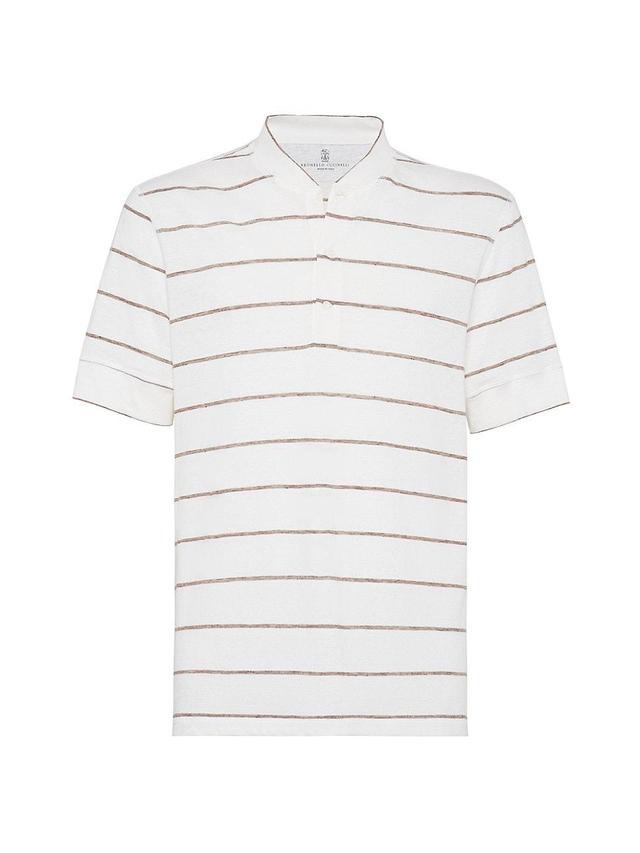 Mens Striped Jersey Henley Collar T-Shirt Product Image