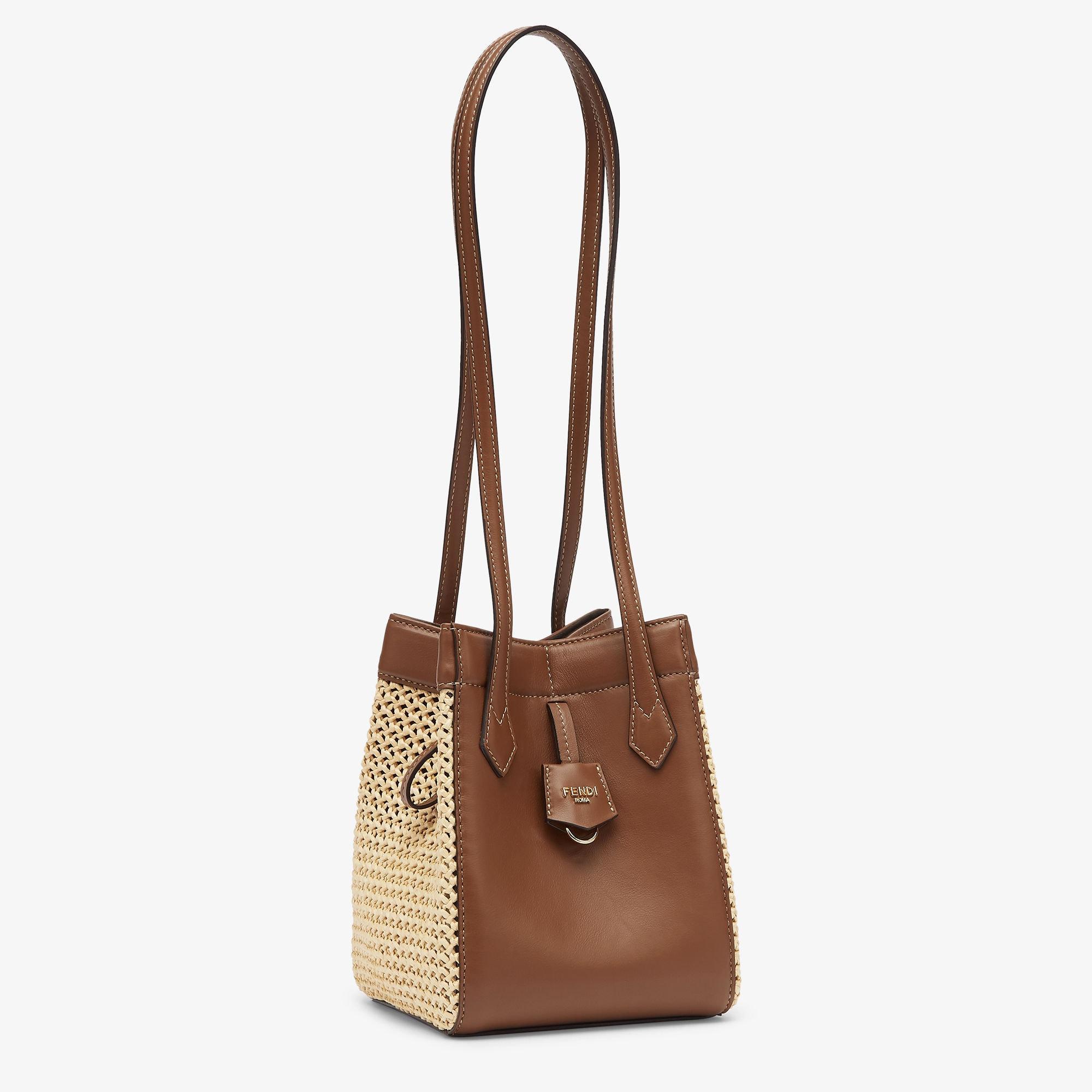 Fendi Origami MiniBrown leather and woven fabric mini bag that can be transformed Product Image