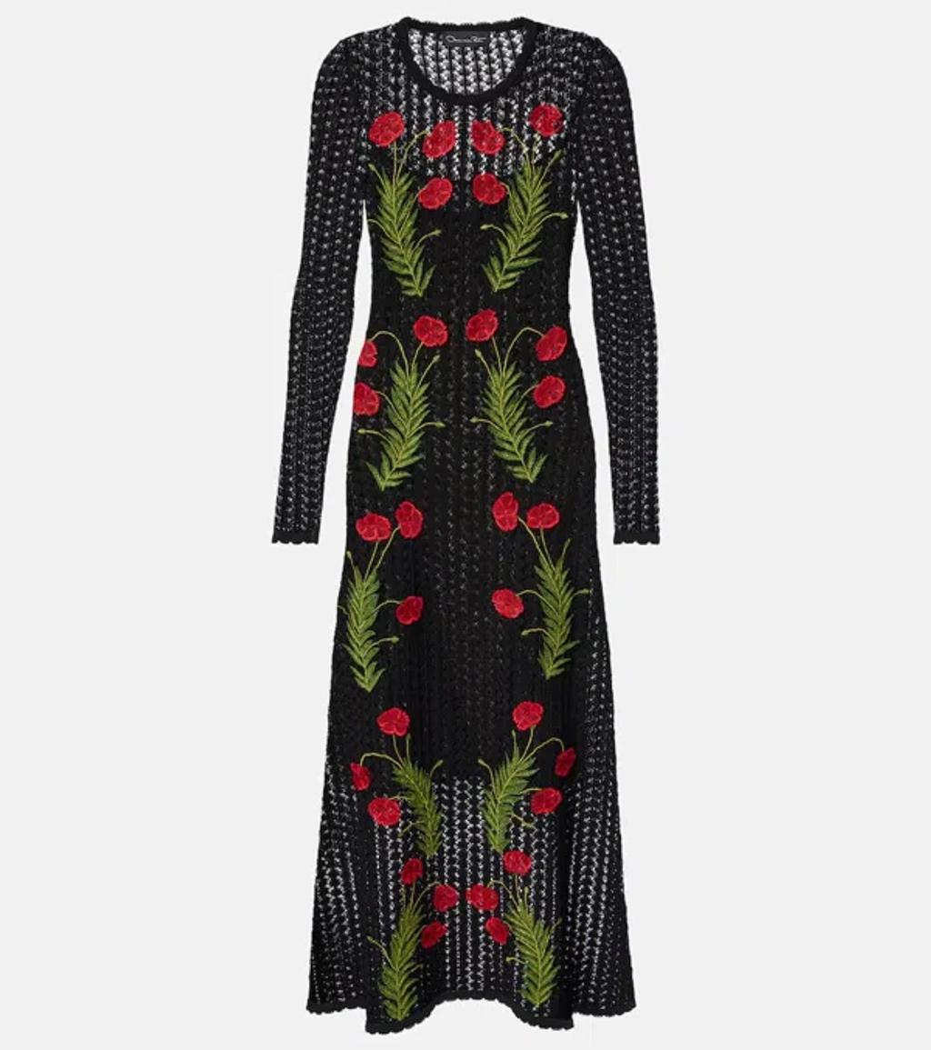 OSCAR DE LA RENTA Marbled Carnation Cotton Midi Dress In Schwarz product image