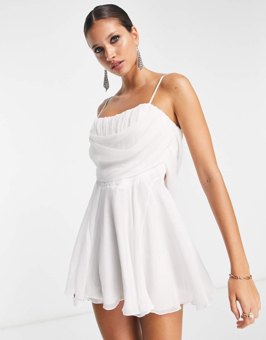 ASOS DESIGN corset mini dress with soft cowl front in white Product Image