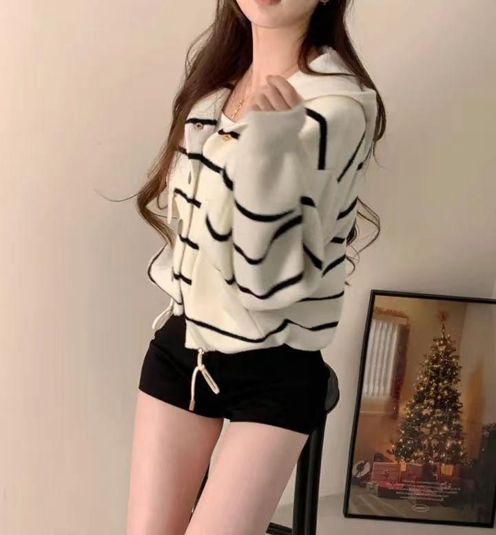 Striped Hood Cardigan Product Image