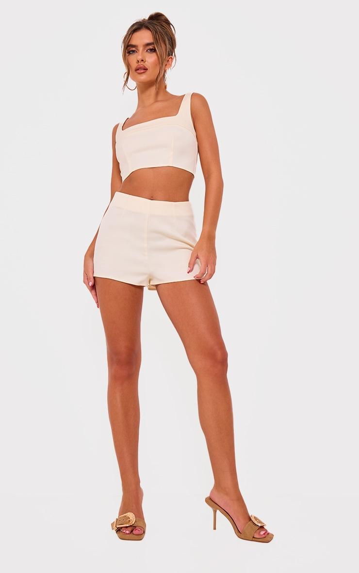 Cream Tailored Woven Seam Detail Straight Neck Crop Top Product Image