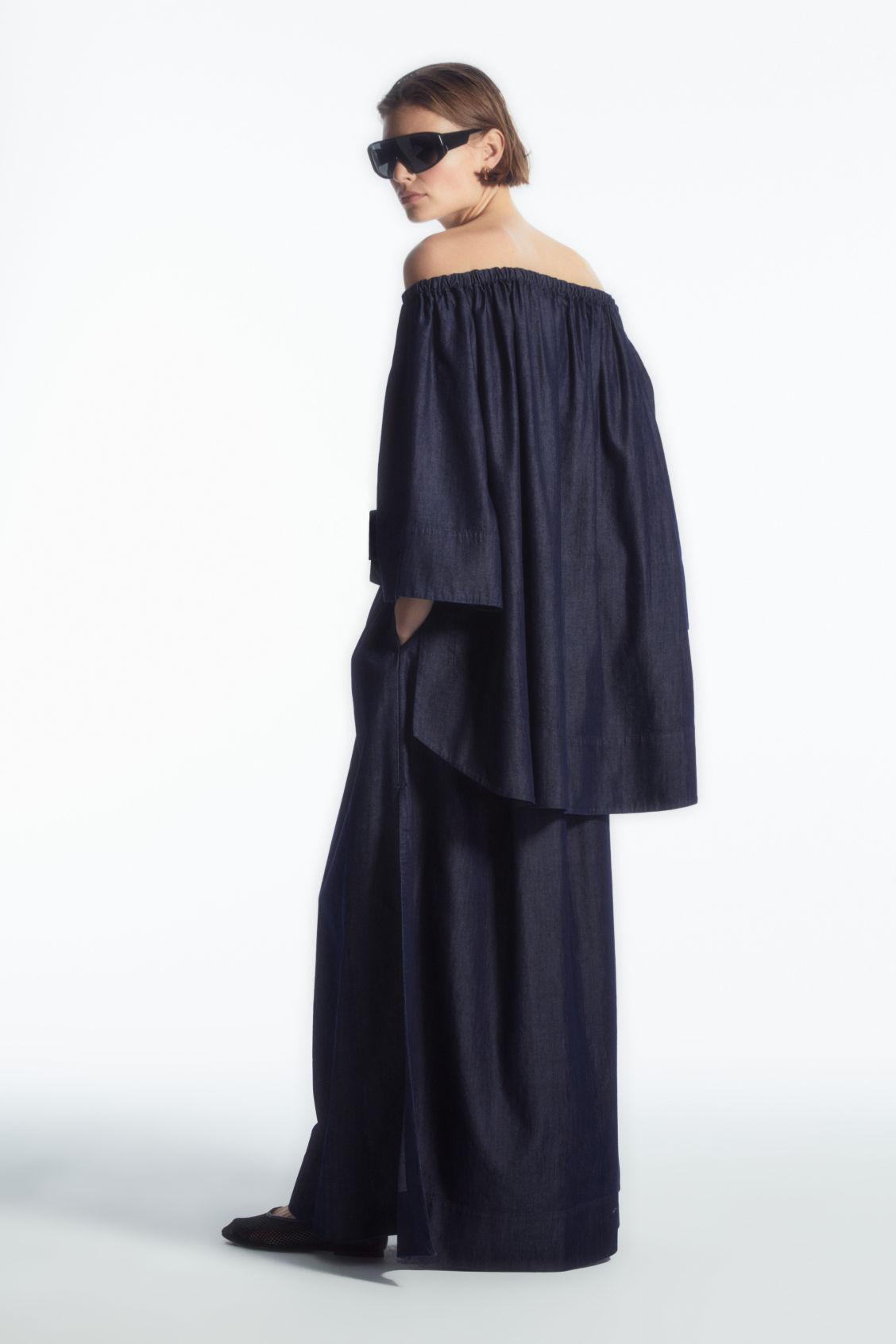 GATHERED DENIM MAXI SKIRT Product Image