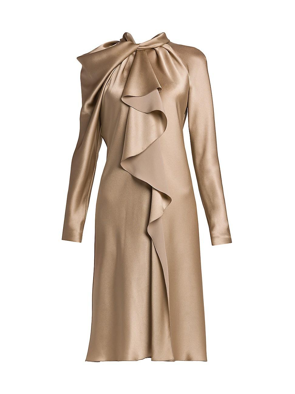 Womens Satin Twist Ruffle Dress Product Image