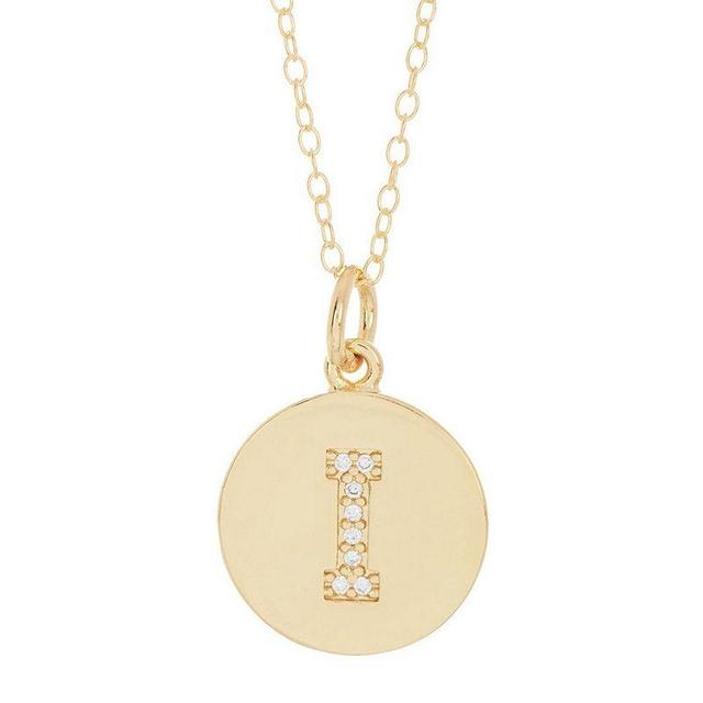 Adornia 14k Gold Plated Cubic Zirconia Engraved Letter Disc Pendant Necklace, Womens Gold Tone S Product Image