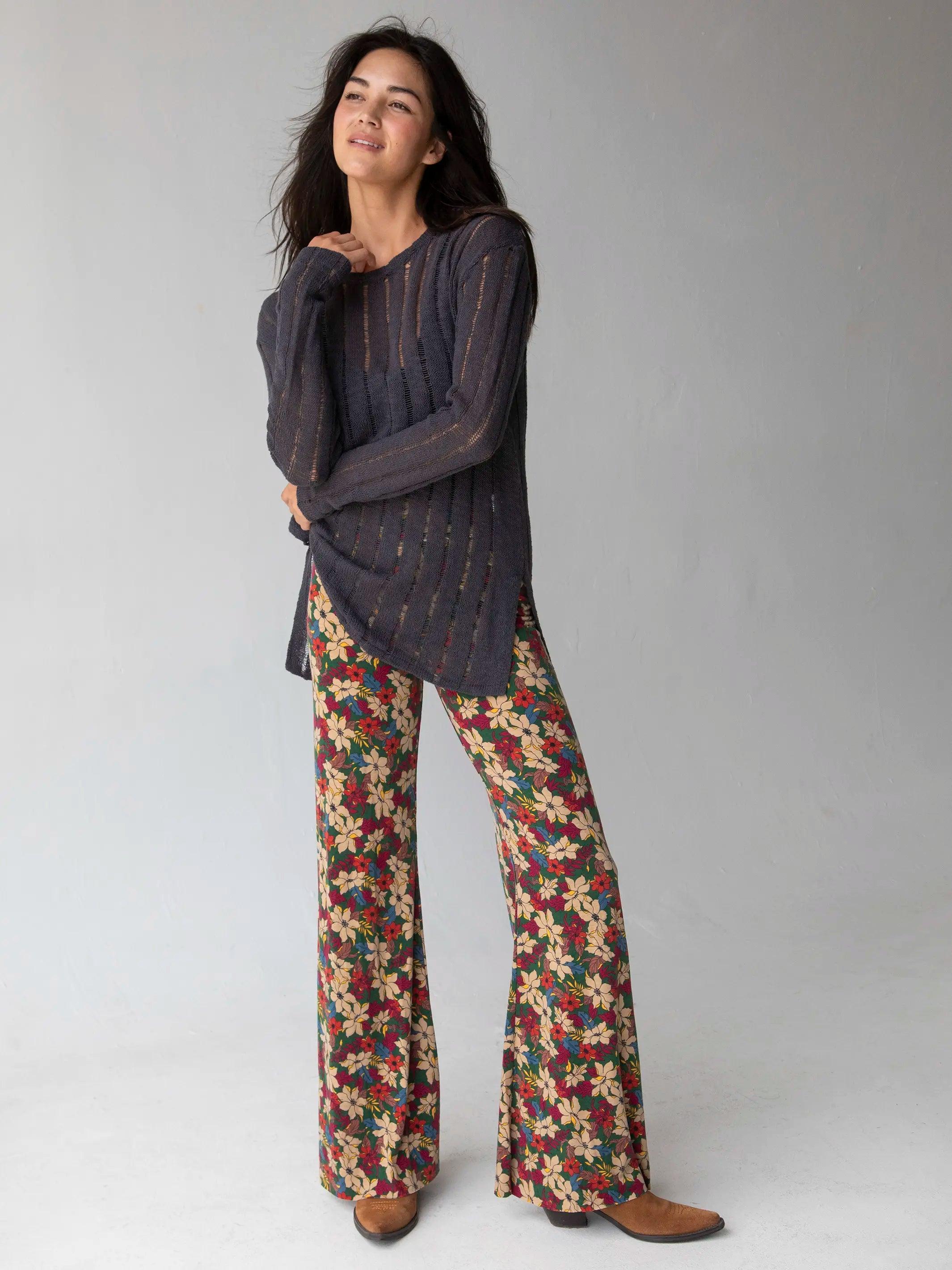 Cali Knit Flare Pant - Green White Lilies Product Image