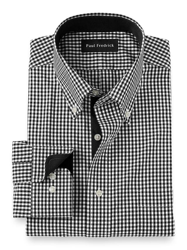 Non-Iron Cotton Check Dress Shirt With Contrast Trim - Black Product Image