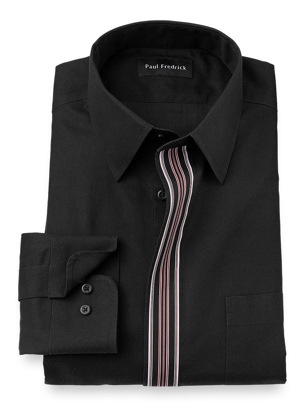 Non-iron Cotton Solid Dress Shirt With Contrast Trim Product Image