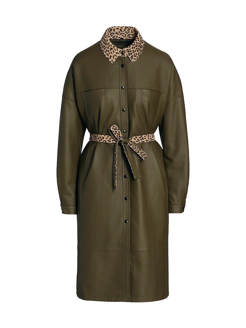 Womens Leather Belted Trench Coat Product Image