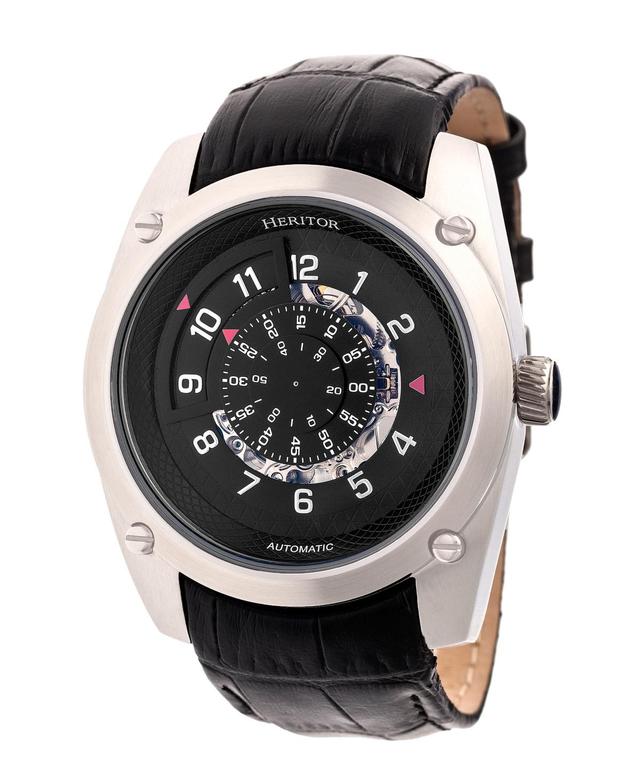 Heritor Automatic Daniels Silver & Black Leather Watches 43mm - Black Product Image