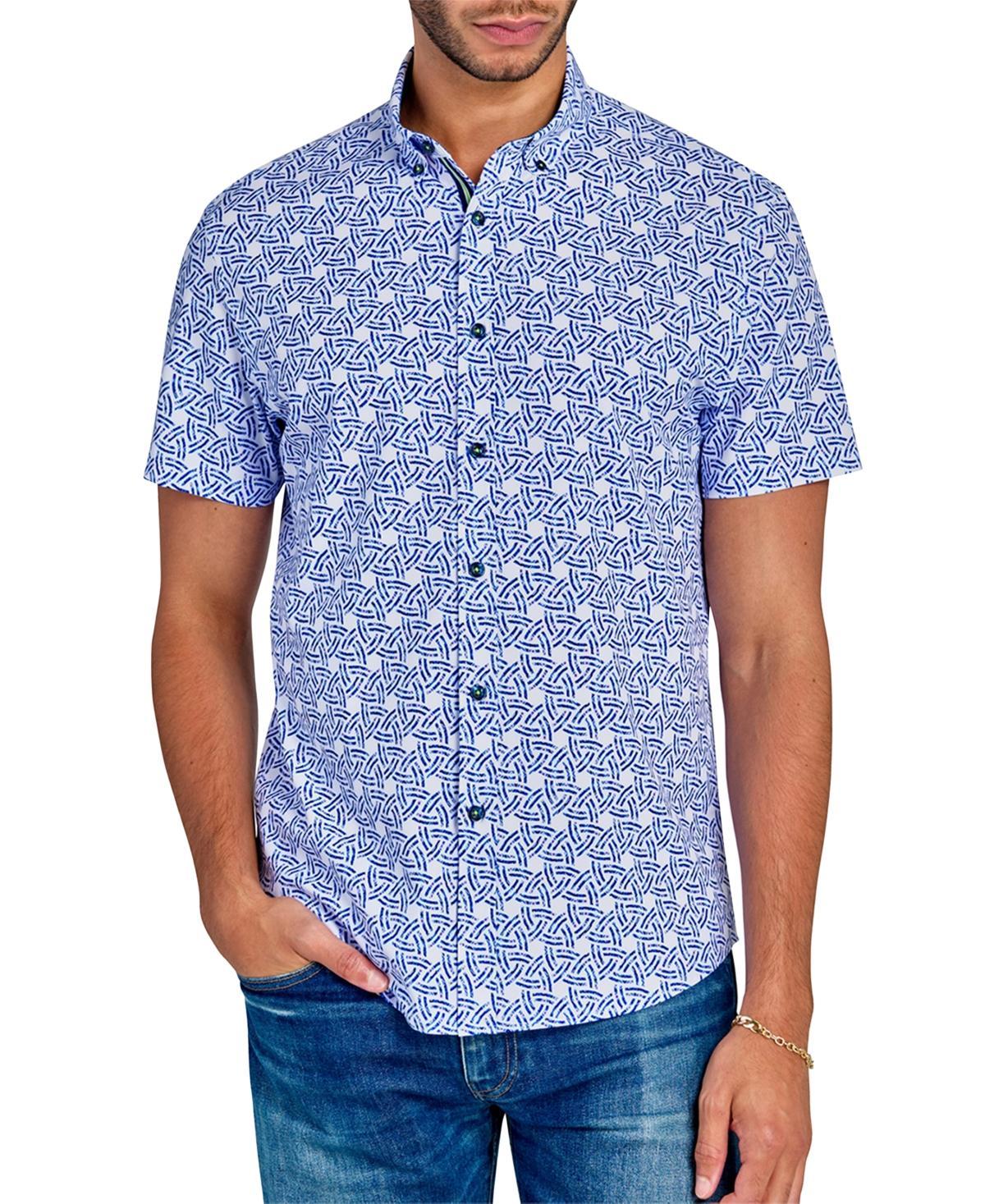 Society of Threads Mens Geometric Print Short Sleeve Button-Front Performance Shirt - White Product Image