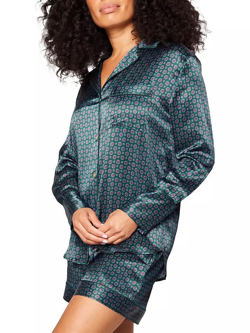 Mulberry Silk Foulard Long-Sleeve Shirt & Shorts Pajama Set Product Image