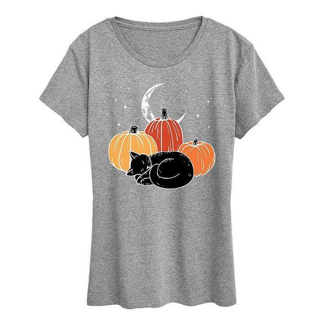 Womens Black Cat Pumpkin Nap Halloween Tee, Girls Product Image