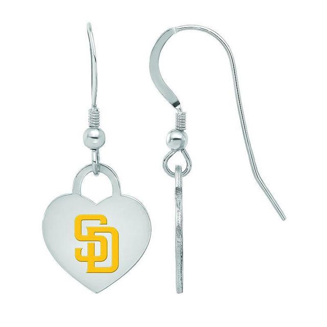 LogoArt Sterling Silver San Diego Padres Heart Dangle Earrings, Womens Product Image