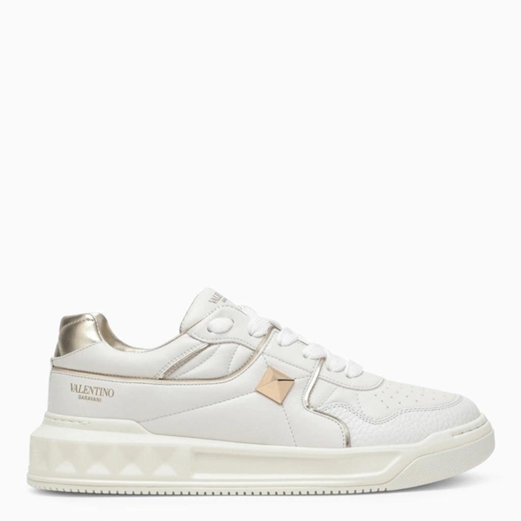 One Stud Low-top Calfskin Sneaker Woman White 40.5 In White/platinum Product Image