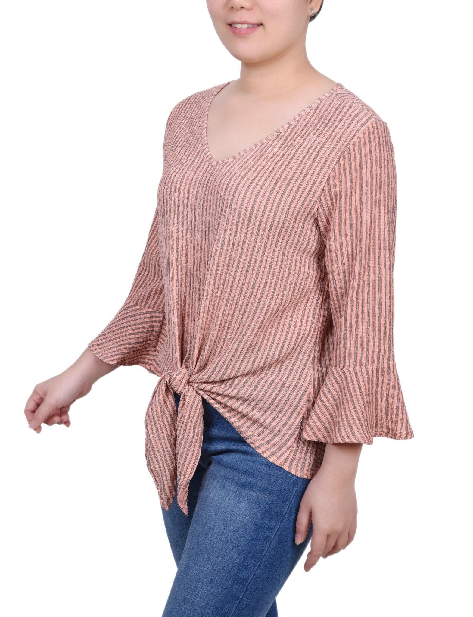 3/4 Bell Sleeve Textured Knit Top - Petite Product Image