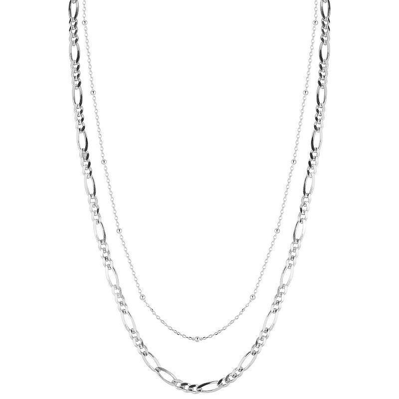 Sunkissed Sterling Double Layered Figaro and Ball Chain Necklace, Womens Multicolor Product Image