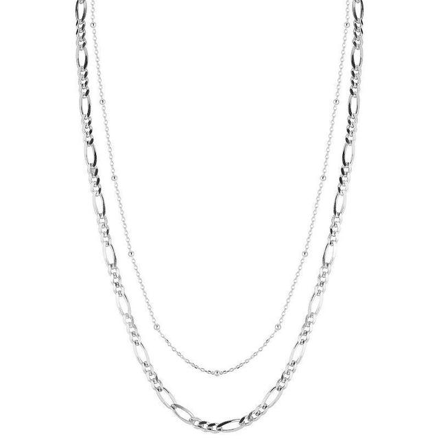 Sunkissed Sterling Double Layered Figaro and Ball Chain Necklace, Womens Silver Tone Product Image