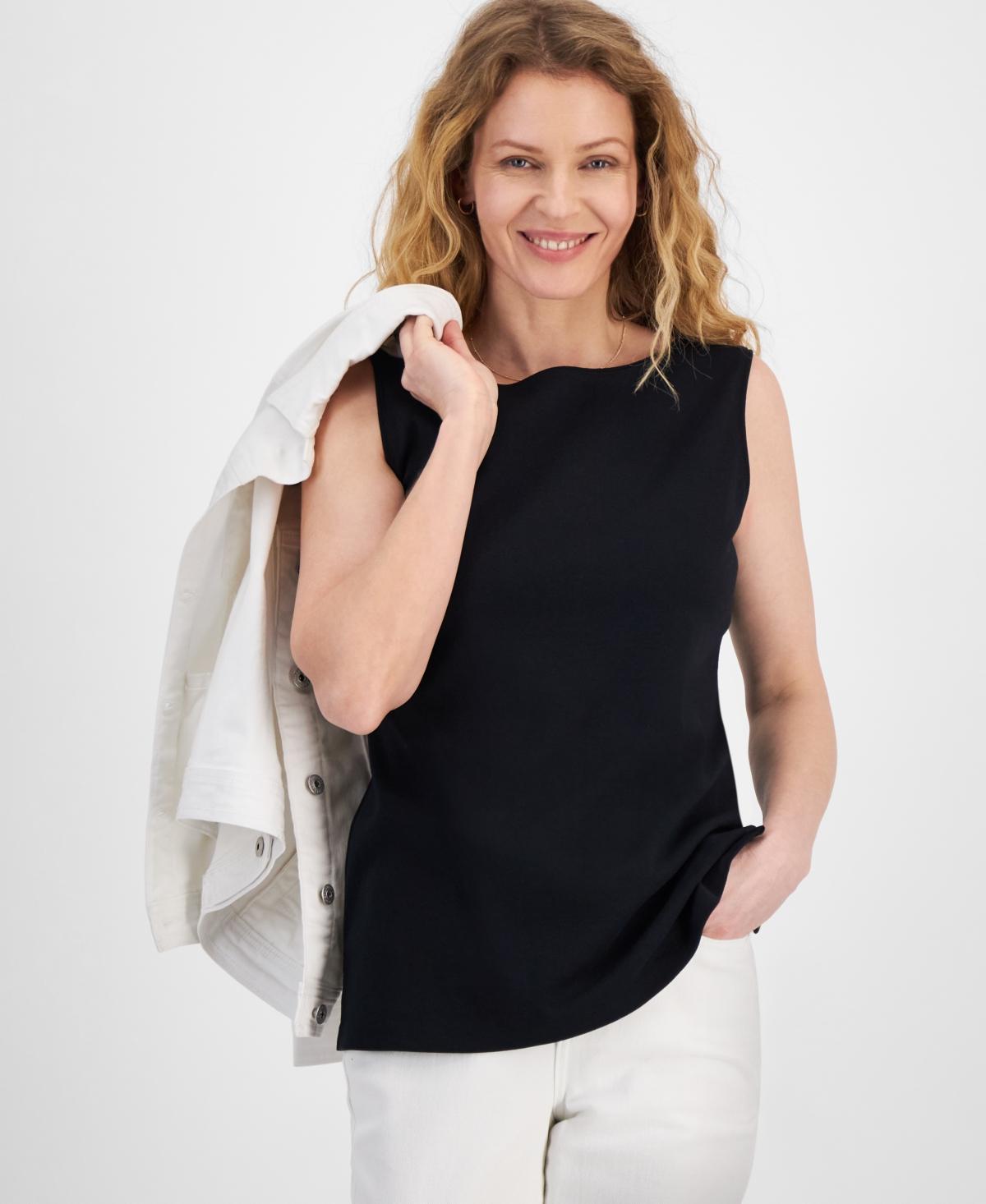 Women's Cotton Boat-Neck Sleeveless Top, Created for Macy's Product Image