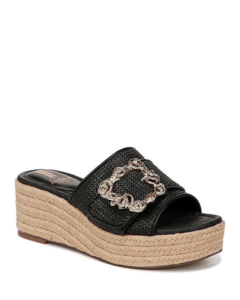 Sam Edelman Celia Raffia Embellished Buckle Detail Platform Wedge Espadrille Slide Sandals Product Image