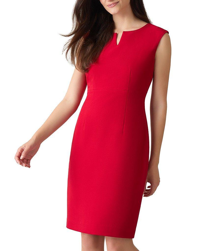 Kasper Cap Sleeve Split Round Neck Crepe Sheath Dress Product Image