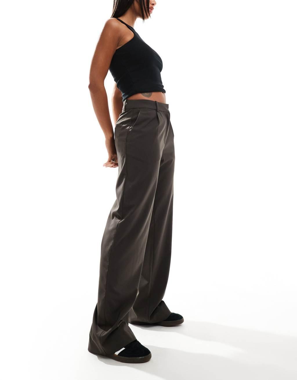 Weekday Drew mid waist slouchy pants with front pleats in gray melange pinstripe Product Image