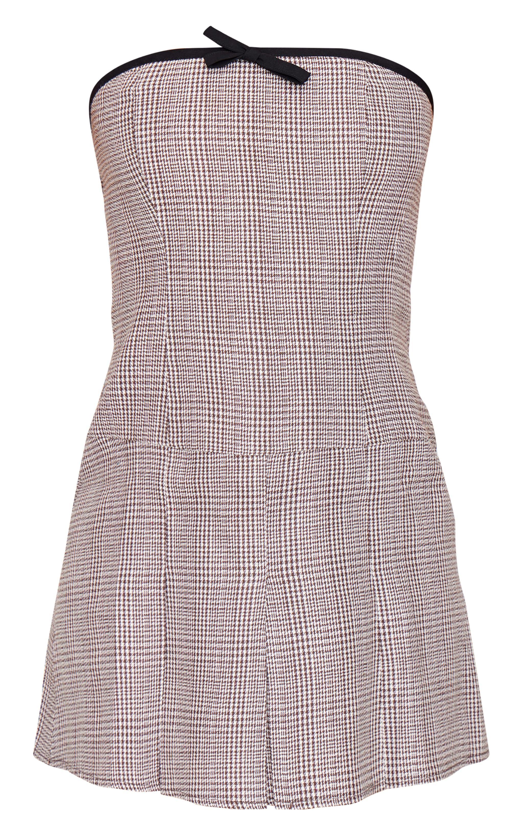 Brown Check Bandeau Bow Detail Shift Dress product image