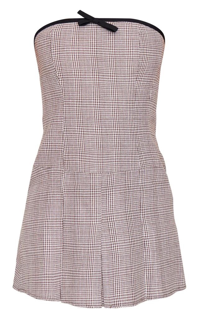 Brown Check Bandeau Bow Detail Shift Dress Product Image