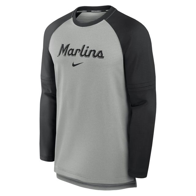 Nike Mens Heather Gray Miami Marlins Authentic Collection Game Time Raglan Performance Long Sleeve T-Shirt - Heather Gray, Black Product Image