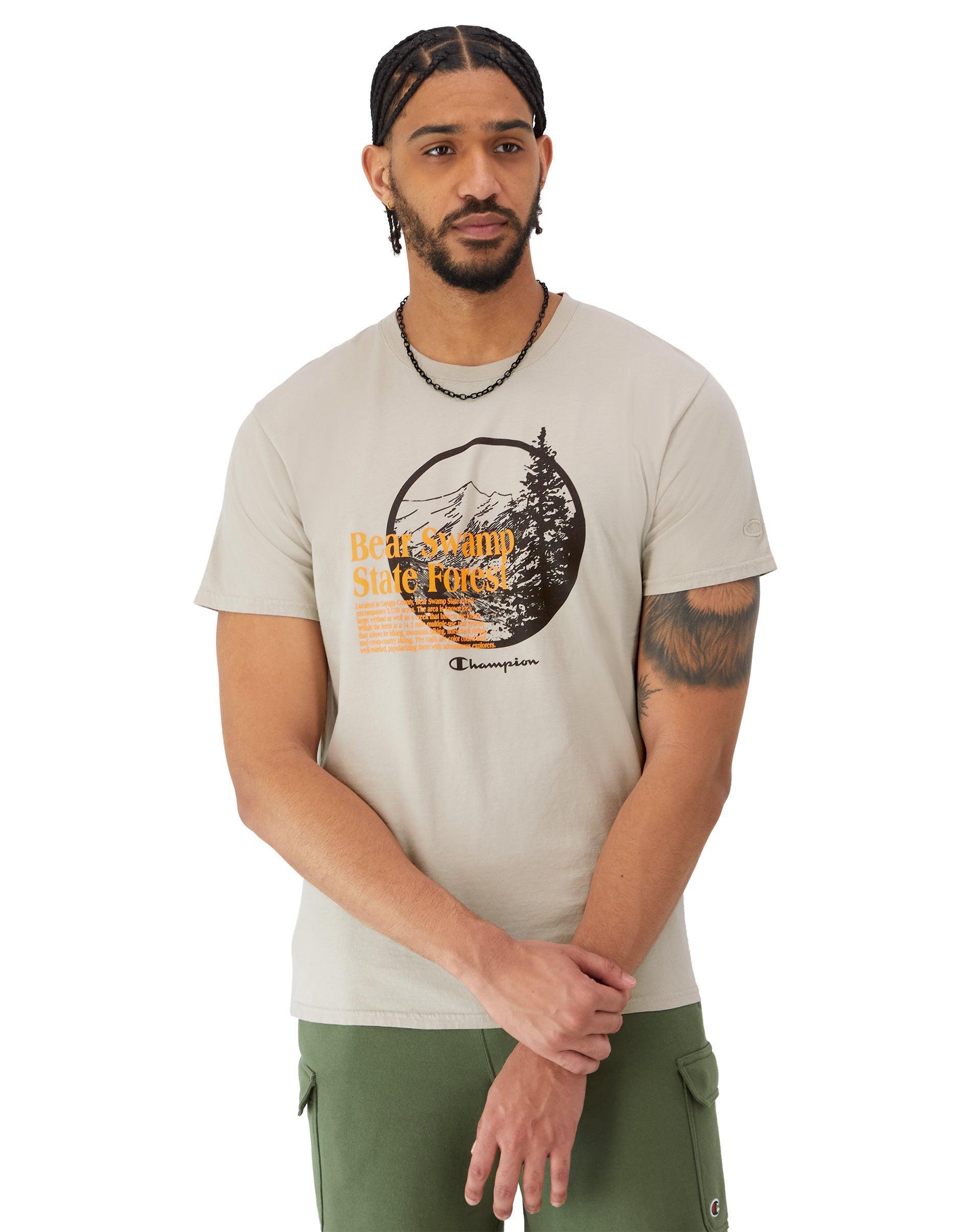 Mens Champion Classic Vintage Wash Graphic T-Shirt, State Forest Logo Comfort Faded Khaki XL Product Image