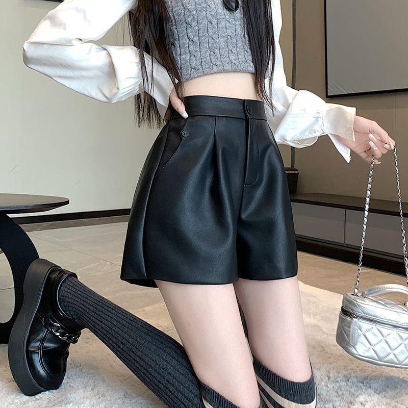 High Waist Faux Leather Shorts Product Image