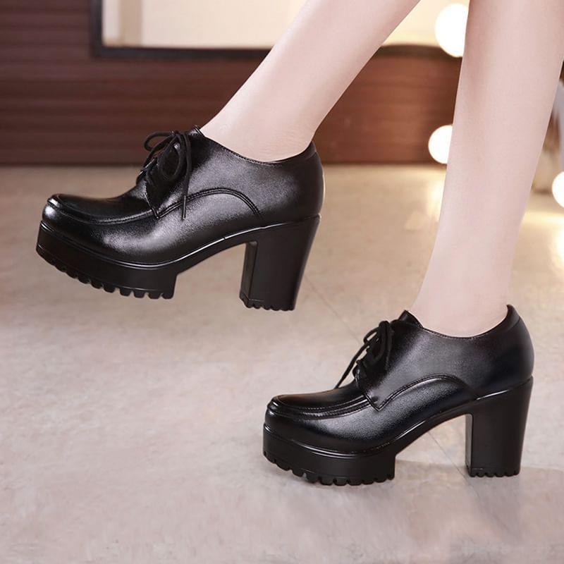 Platform Block Heel Lace Up Pumps Product Image