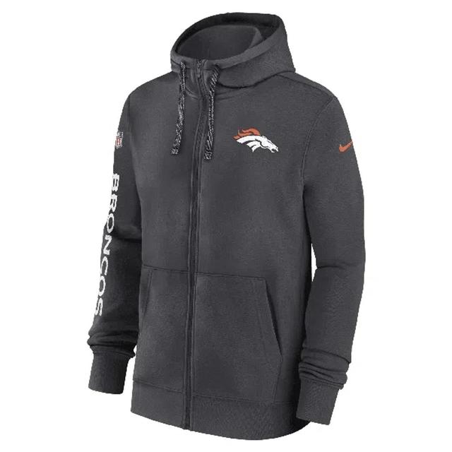 NIKE Men's Anthracite Denver Broncos 2024 Sideline Club Full-zip Hoodie In Grey Product Image