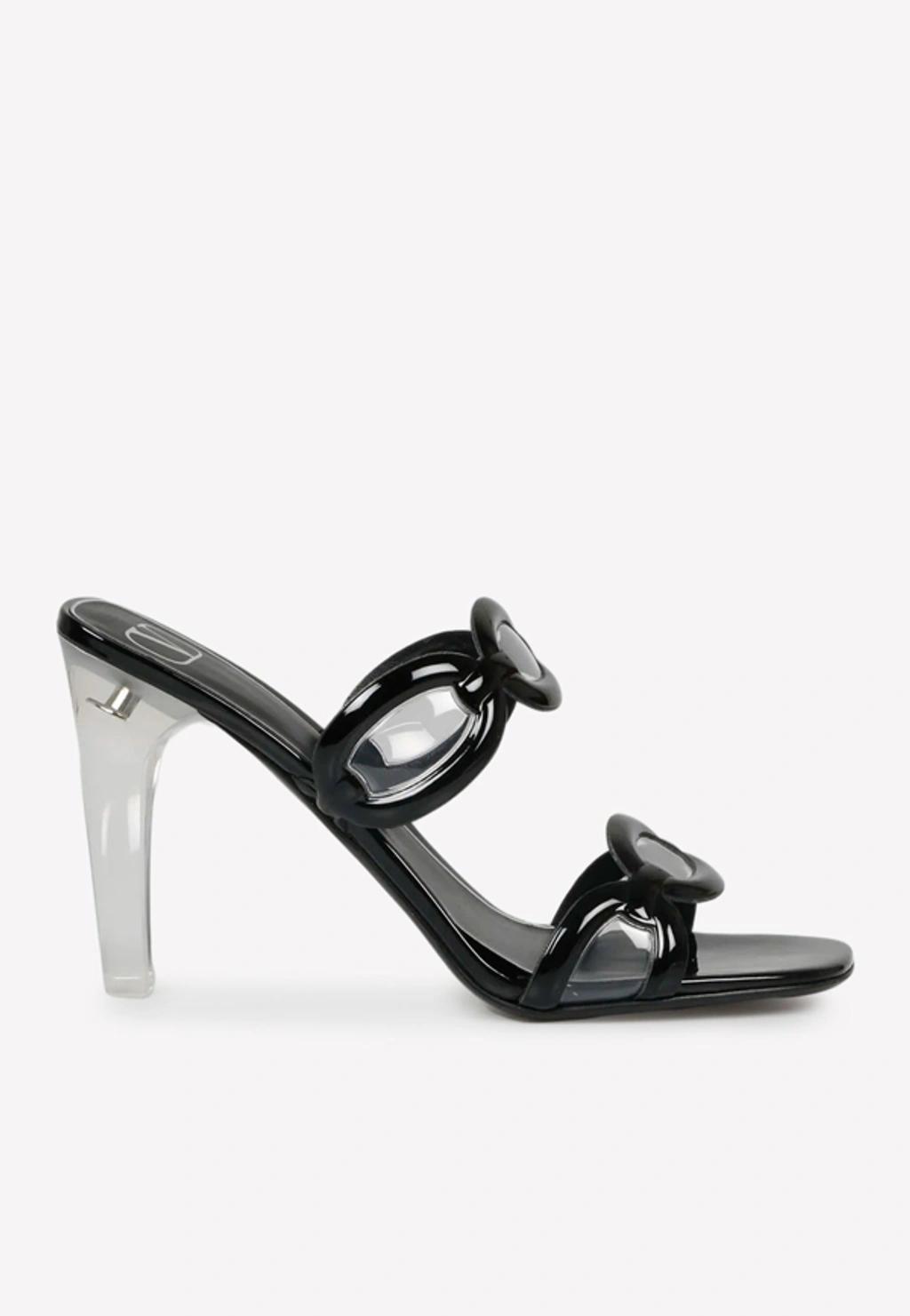 Chain Clear-heel Slide Sandals In Black Product Image