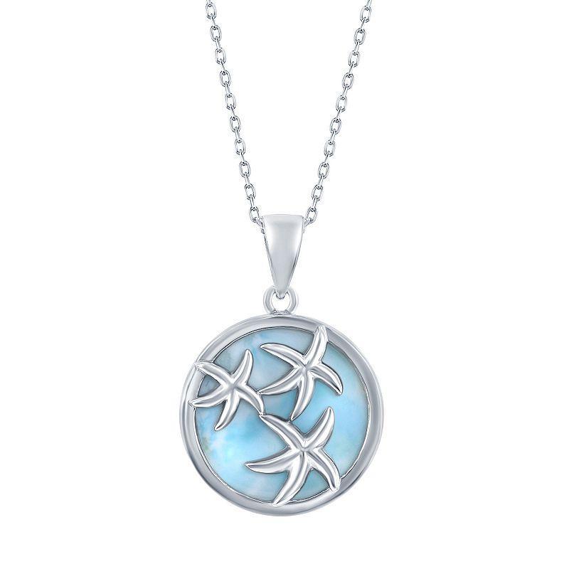 Sterling Silver Starfish & Round Larimar Pendant Necklace, Womens Product Image